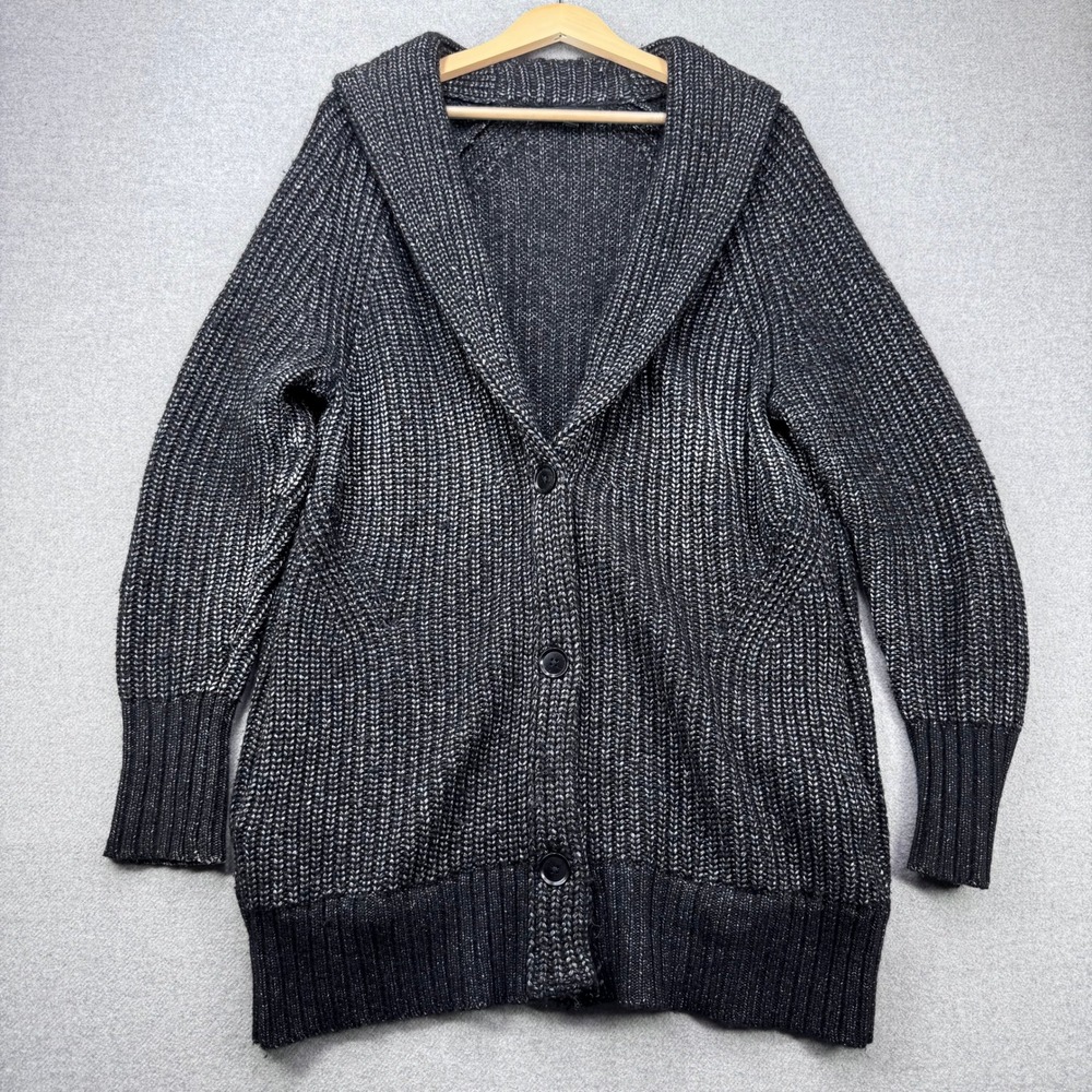 Banana Republic Italian Yarn Shawl Collar Cardigan Sweater‎ Black Sparkle Sz XL